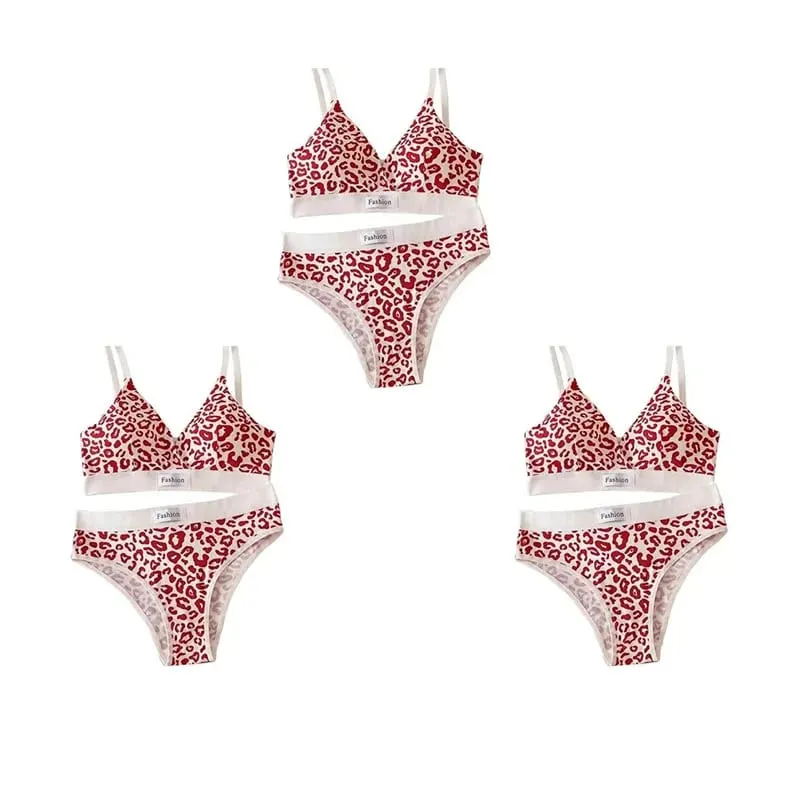 1/2/3set Women V-Neck Bra And Panties Set Low Waist Panties Female Sexy Lingerie Set Leopard Print Cotton Bra Sport Underwear