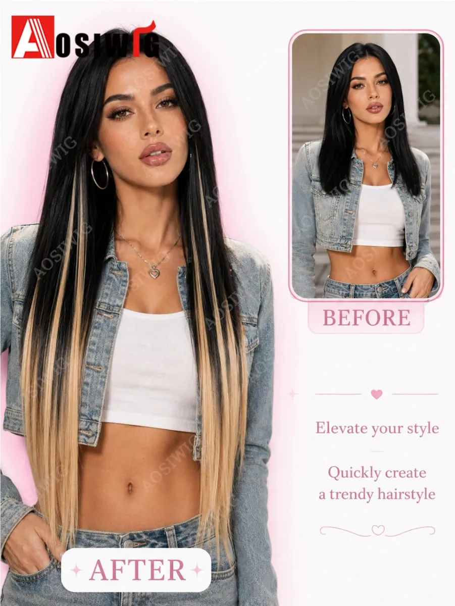 BB Clip Hair Extensions Colorful Highlight Strands Clip In Synthetic Straight Hairpieces for Women Party Festival Daily Hair Sty
