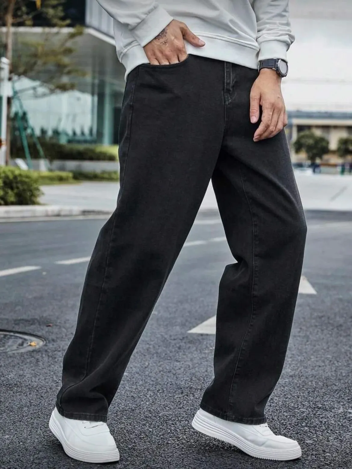 Men's Straight Jeans - Relaxed Fit with Great Drape Tummy & Slimming Dark Grey Wash — image 3