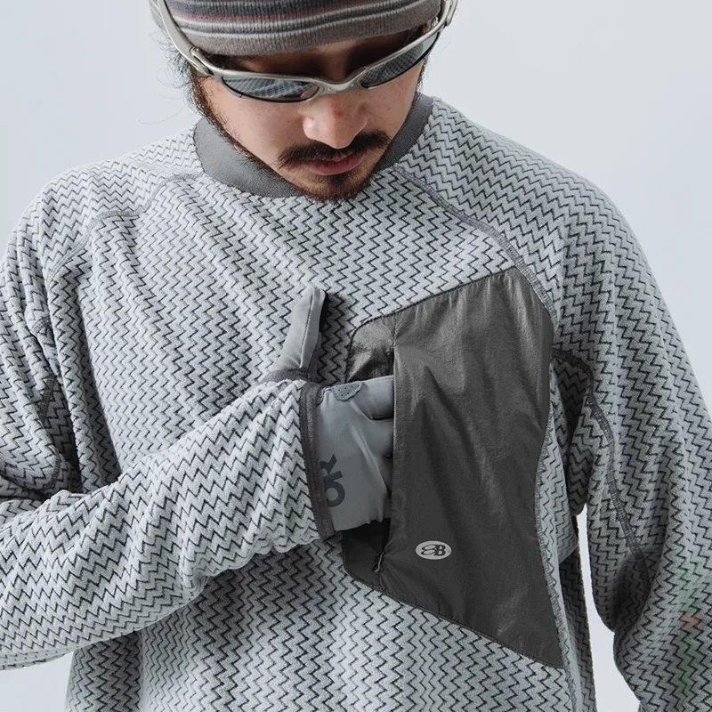 Mountain-Ready Crewneck: Engineered with Ribbed Neck Reflective Logo & Secure Chest Pocket for Outdoor Style Unisex
