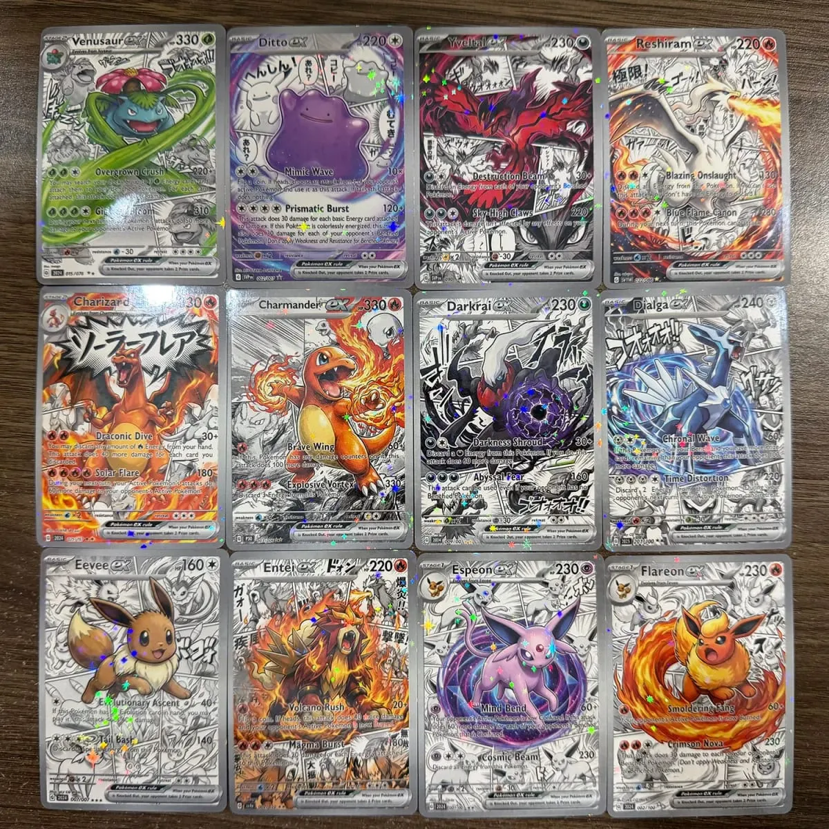Shiny 60Pcs Pokediy Comic Style Custom Pokemon Ex Cards Manga Anime Version Classical Collection Eevee Charizard Mega Kids Gift