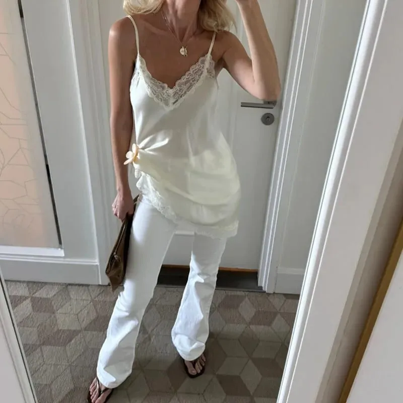 Elegant Lady Silk Satin Spaghetti Strap Camis Dress Women Lace Trim V Neck Sleeveless Mini Dress Fashion Club Party Slip Dress — image 4