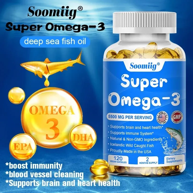 Triple Potency Capsules Omega-3 Fish Oil + DHA + EPA-Supports Joint Brain and Eye Health Enhances Immune Function Antioxidant