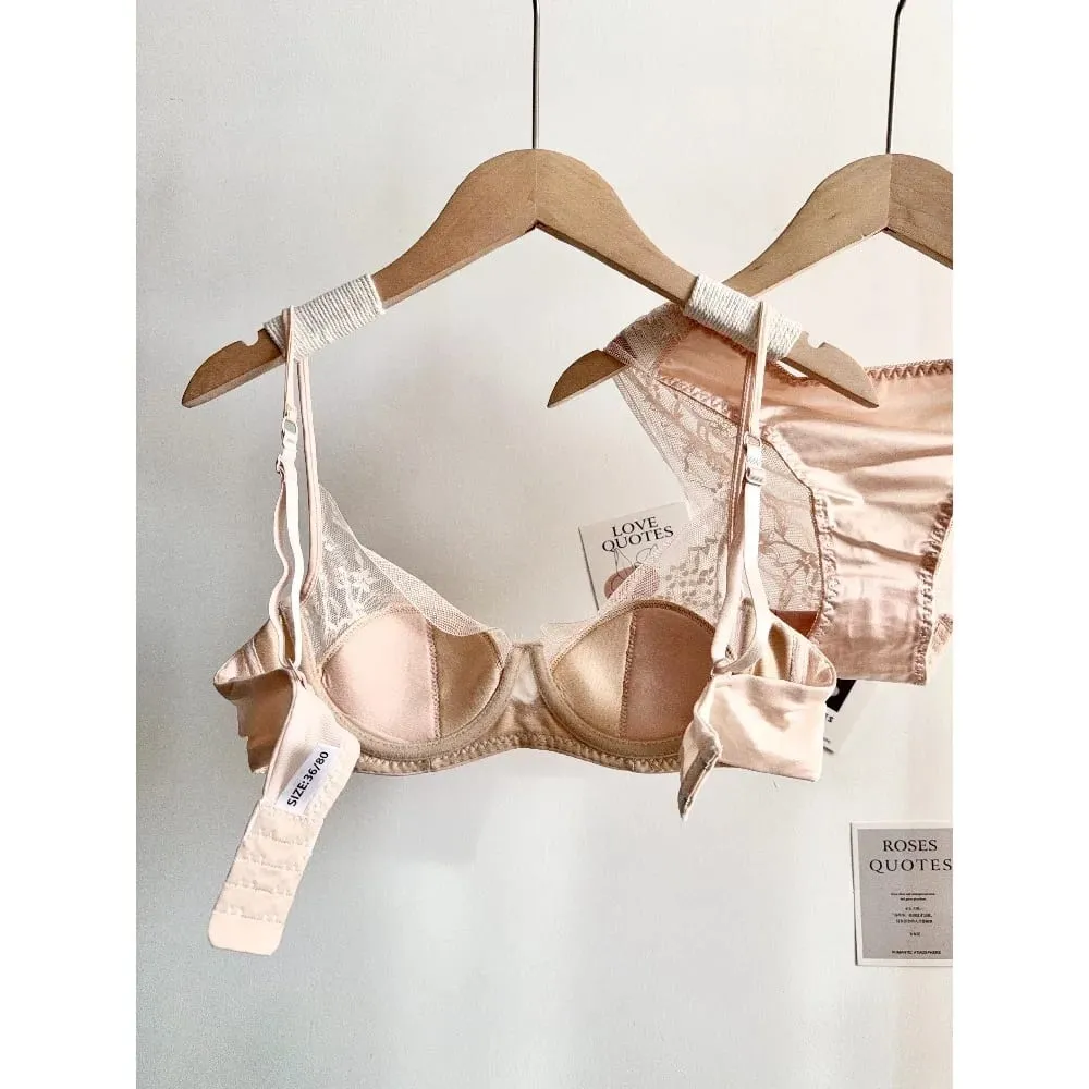 Comfort Lace Lingerie Bra Set Women Soft Underwire Thin Cup Push‑Up Breathable Intimates Suit For Small Bust Ladies Underwear