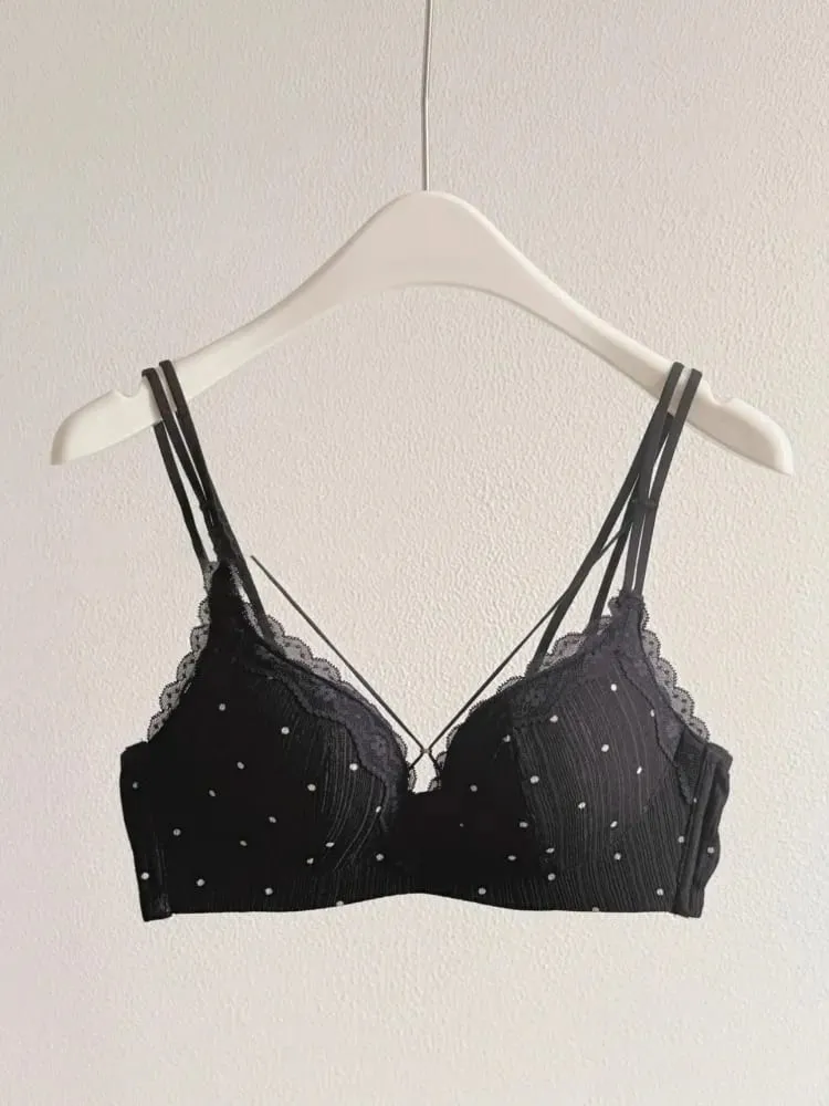 Hot Sale 2026 Sexy Polka Dot Lingerie Set Push Up Small Bust Enhance Side Support Anti Sagging Thin Straps Beautiful Back Bra