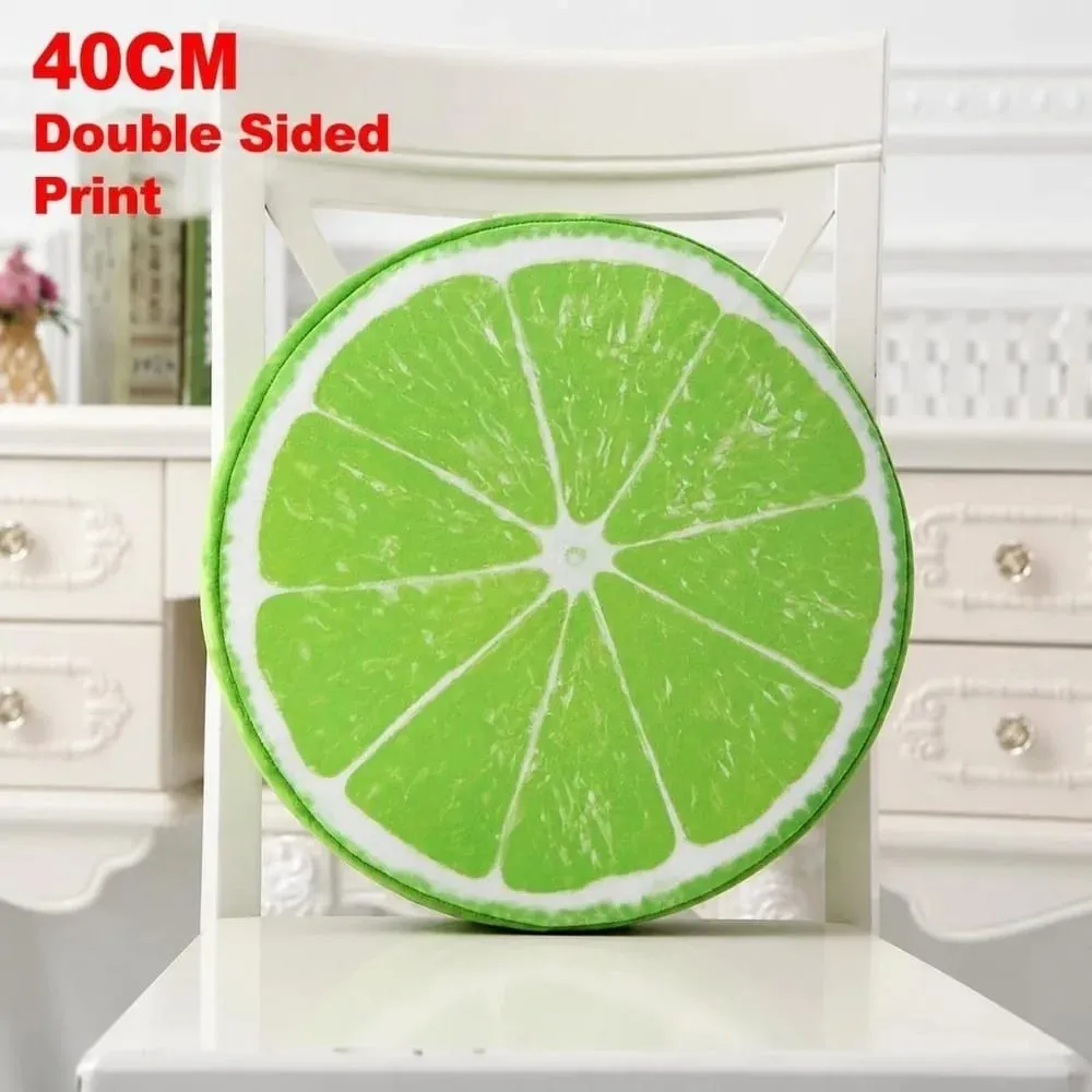 Creative Round Fruit Pillow Fruit Slice Print Plush Fabric Seat Cushion Simulation Stuffed Inner Plush Pillow Sofa Decor