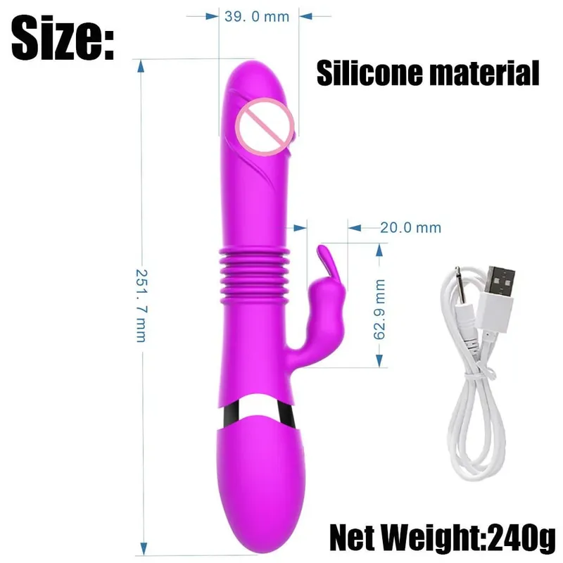 Silicone Rabbit Vibrator 3-in-1 G-Spot Clit Anal Beads Stimulator 10 Modes Thrusting Vibrating Sex Toy for Women