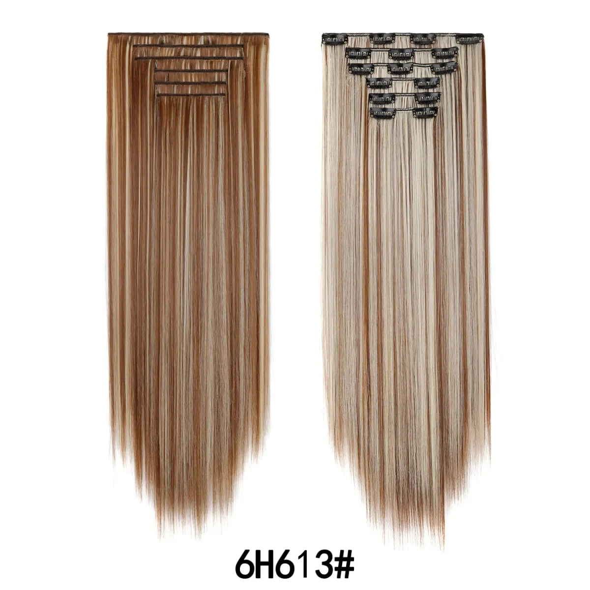 24 Inch 6PCS Clip In Hair Extensions Straight Synthetic Hair Extensions Dark Brown Long Natural Looking Hair Piece for Women