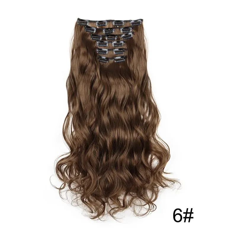 22Inch Synthetic 6pcs/set Long Curly Hair Extension Thick Soft Hairpiece for Short Hairline Coverage for Women Daily Use