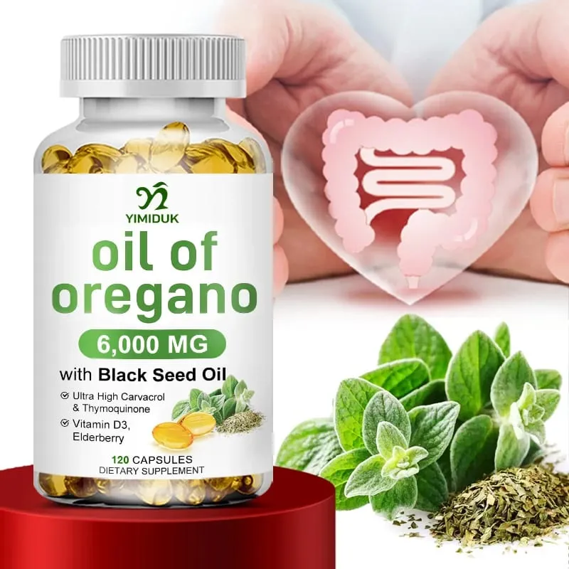 Oregano Oil + With Black Seed Oil & Elderberry + Vitamin D3 Supports Antioxidant & Skin Health Antibacterial & Immune System