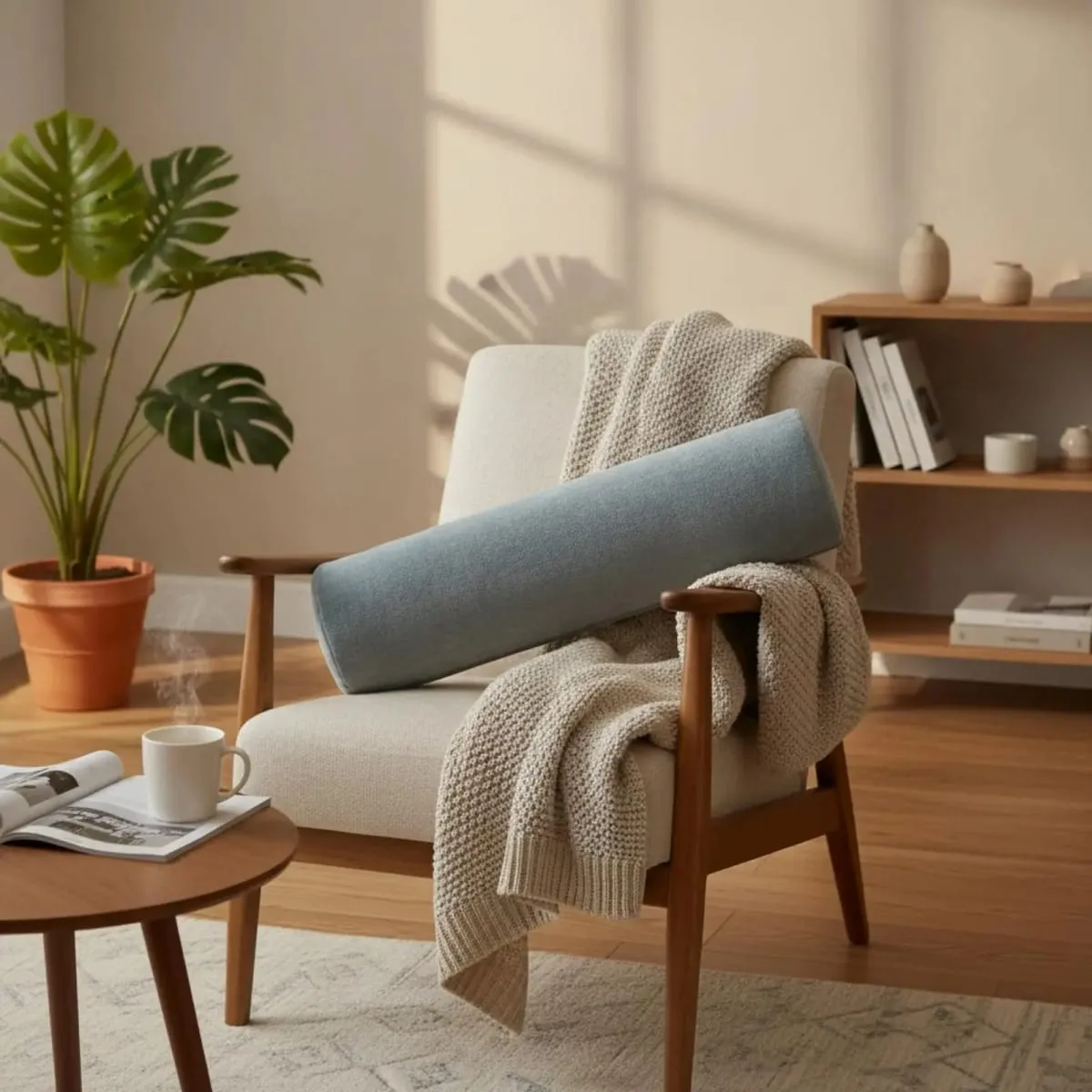 Premium Cylindrical Pillow for Back Waist Neck Support Soft Chenille Fabric Dense Foam Bolster for Bed Sofa Office Use