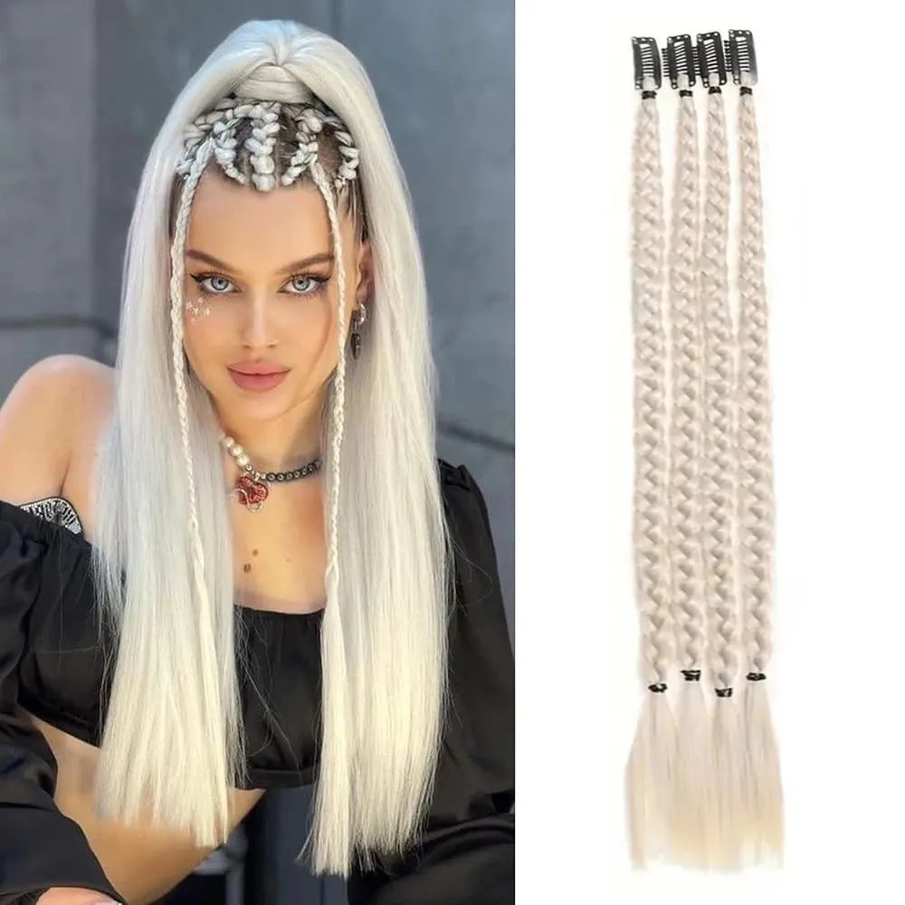 4pcs Synthetic Box Braids Clip In Hair Extensions K-POP Long Hair Braid Extensions For Party Use Y2K Hair Accessories