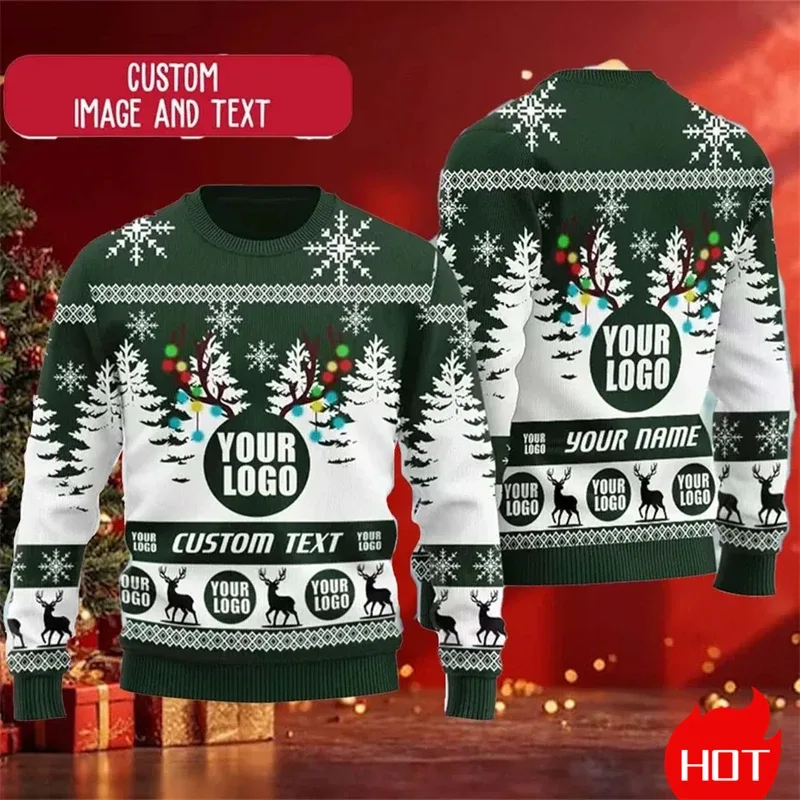 Custom Logo 3D Printed Sweatshirt Menwomen Ugly Christmas Sweater Diy Personalized Design Custom Image Pullovers Unisex Tops
