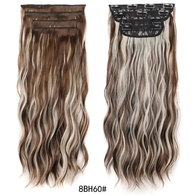 Jeedou Clip in Hair Extensions 4Piece/Set Synthetic Long Wavy Thick Hair Bouncy Curly Full Head Hairpiece Natural Looking