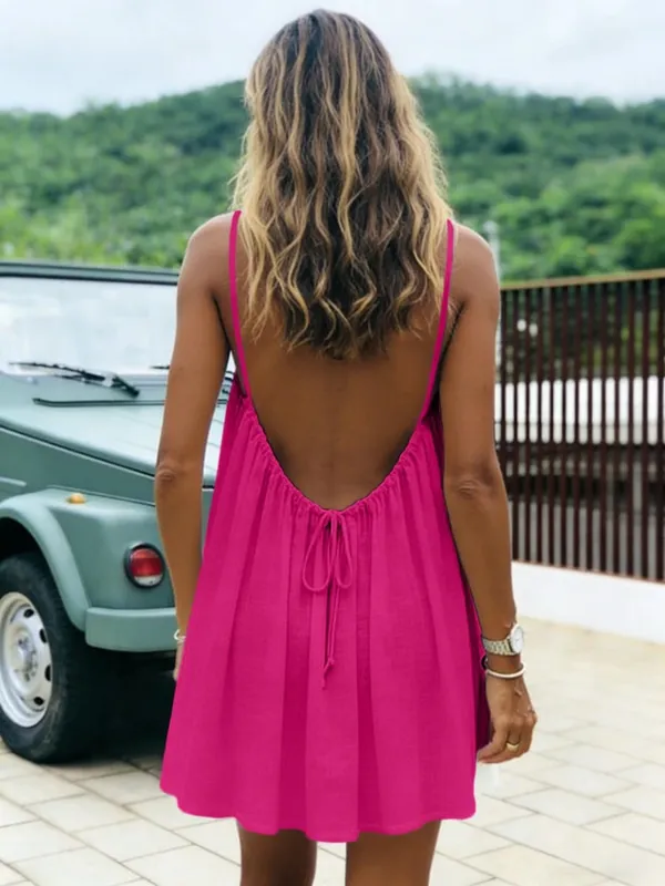 New Women's Off-Shoulder Loose Dress Pure Color Strap Casual Fashionable Summer Gown Cross-Border Loose Fit Maxi Dress — image 4