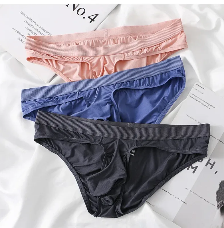 Slips d'été en soie glacée pour hommes, transparents, sans couture, à séchage rapide, culottes respirantes, sous-vêtements Ultra-fins