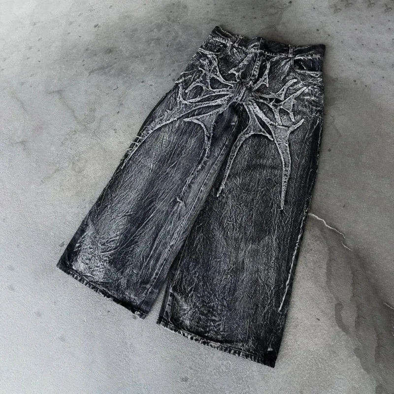 Vintage Y2K Baggy Jeans Splicing embroidery Pattern high quality jeans Hip Hop Gothic Streetwear men women Casual wide leg jeans