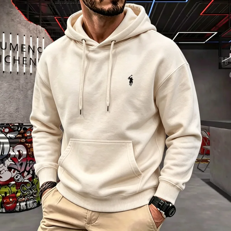 Atasan Golf Bordir Kuda Modis Mewah Musim Gugur-musim Dingin 2026 Lengan Panjang Bertudung Pria Kelas Atas Pakaian Pria Hoodie Kasual — image 3