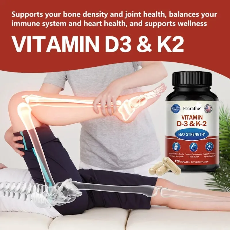Vitamin D3 & K2 MK-7 Capsules Support Bone Teeth Joint Cardiovascular & Immune System Health Boost Calcium Absorption