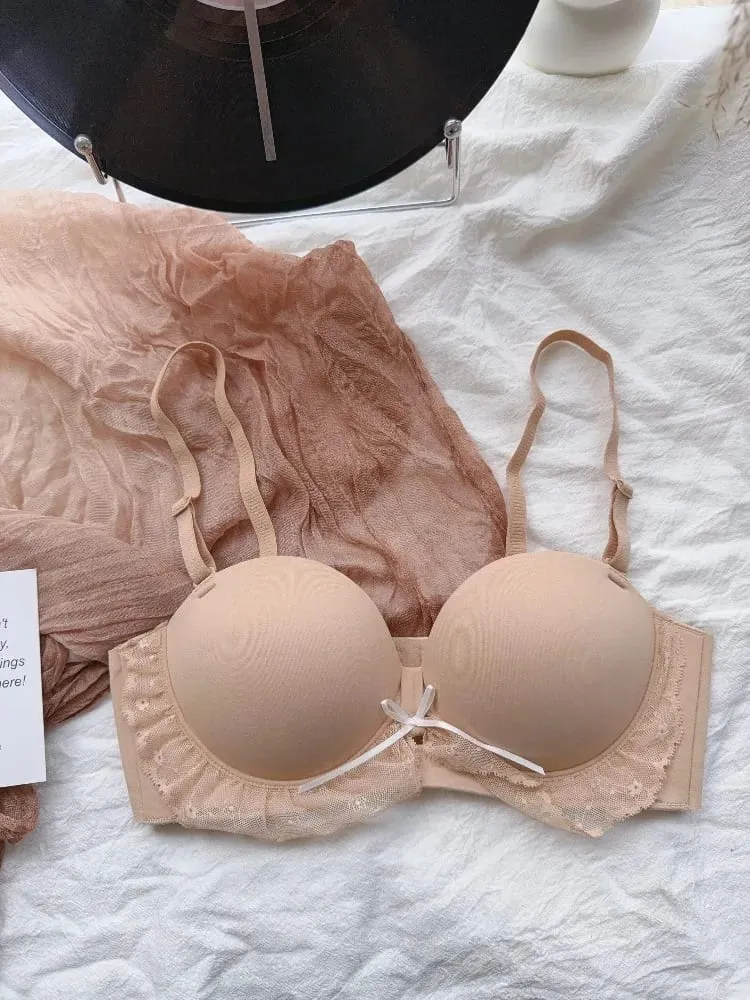 Red Half-Cup Lace Bra Set for Small Chests Adjustable Support Anti-Sagging Push Up Sexy Lingerie Set Women Birthday Gift