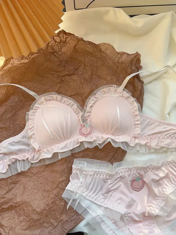 Sweet Kawaii Girl French Pure Mesh Triangle Bra Set Sheer See Through Non-Wired Thin Soft Lace Bra Panties S-XL Hot Sale Set