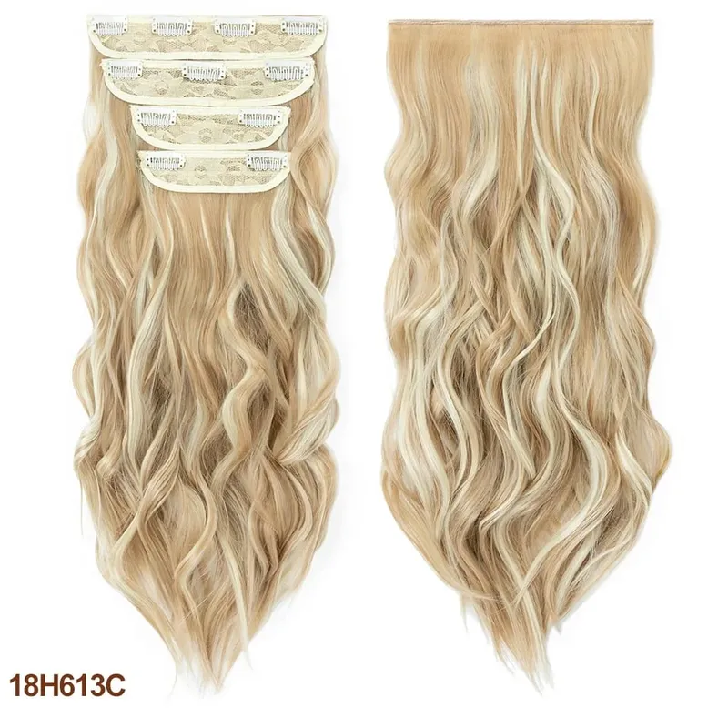 4 Pieces Set Clip In Hair Extensions Highlight Wavy Curly Long Synthetic Hairpieces For Women 22 Inch 180g Hair Clips Hair