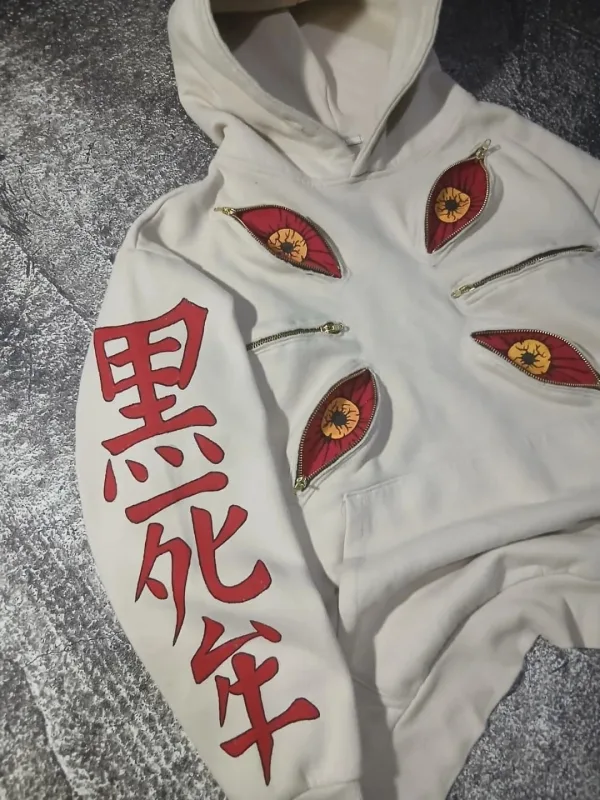 Punk Six Eyes Kokushibo Multi Zipper Hoodies Cool Design Sweatshirt Y2k Streetwear Oversized Casual Fashion Couples Anime Hoodie