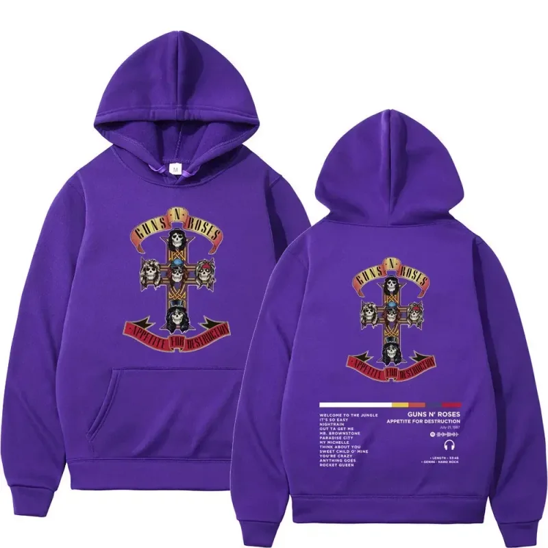 2026 Men's and Women's Guns N Roses Printed Hooded Sweatshirts Guns N Roses Unisex Clothing Printed Rock Hip-hop Gothic Fashion