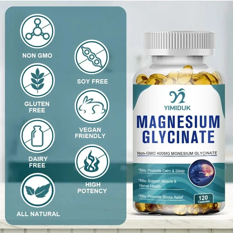 Suplemen Magnesium Glisinat Murni Yimiduk dengan Vitamin B6 untuk Melawan Kram Kelelahan & Kesehatan Jantung Mengurangi Kecemasan Vegan