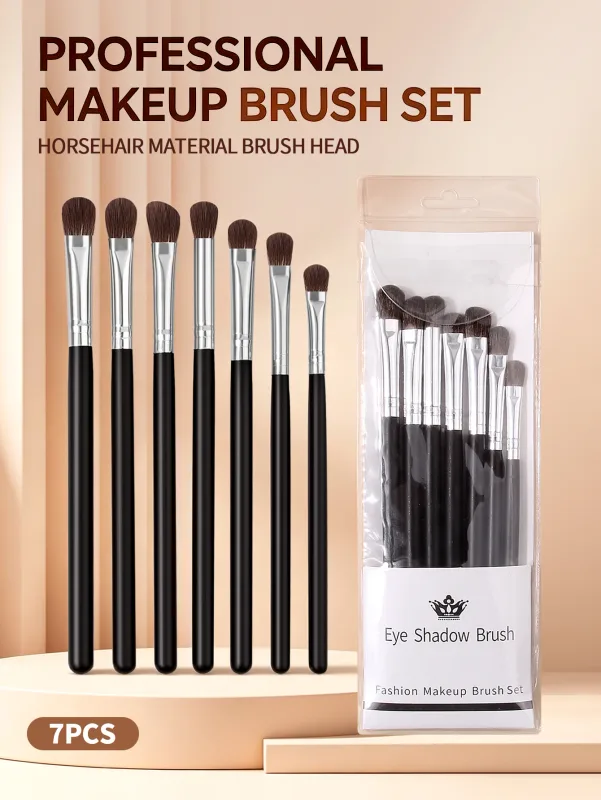 7Pcs Professional Eye Shadow Brush Set Horse Hair Eyeshadow Makeup Brushes Kit For Eye Blending Shading Cosmetic Makeup Tools