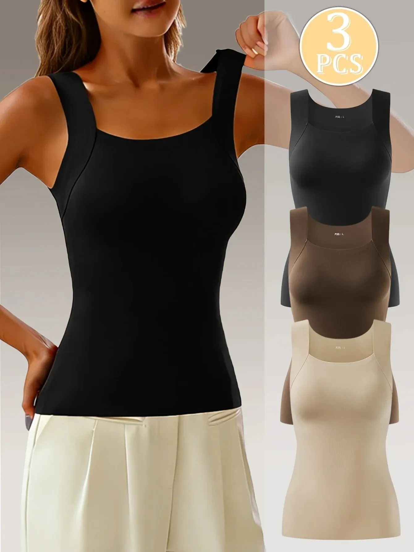 3-piece Autumn and Winter Women's Sling Vest New Inner or Single Wear Built-in Chest Pad