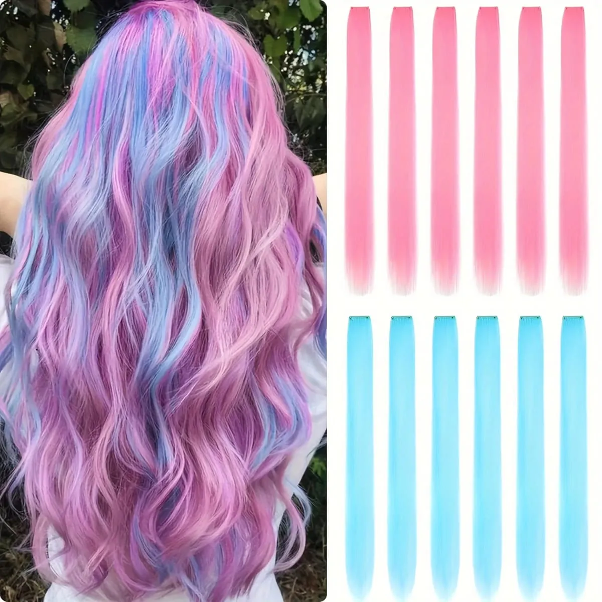 12 Pcs/lot Clip in Hair Extensions Multi-Colors Highlights Synthetic Hair 22 inch Rainbow Hairpieces for Girls Women Kids