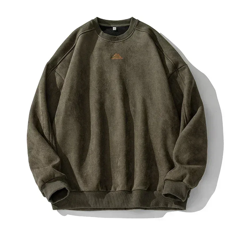 Brand Suede Sweatshirts for Men 2026 New Autumn Winter Clothing Baggy Vintage Pullovers Couples O Neck Oversize Blouse