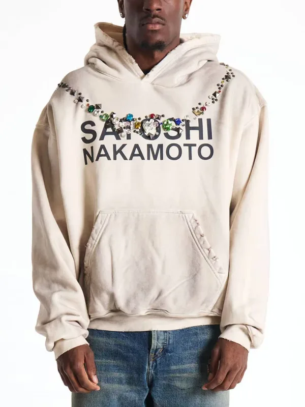 26SS Autumn Winter New Arrival Satoshi Nakamoto Hooded Sweatshirts Destructo Studded Washed Cotton Hooded Unisex Pullover