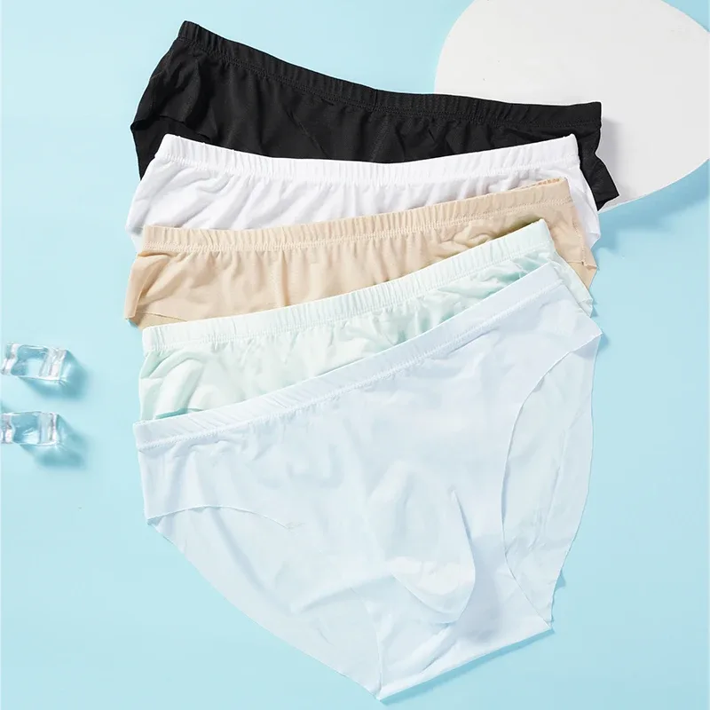 4 pçs cuecas de seda gelo masculina verão transparente sem costura sexy de secagem rápida na moda respirável calcinha ultra-fina — image 3
