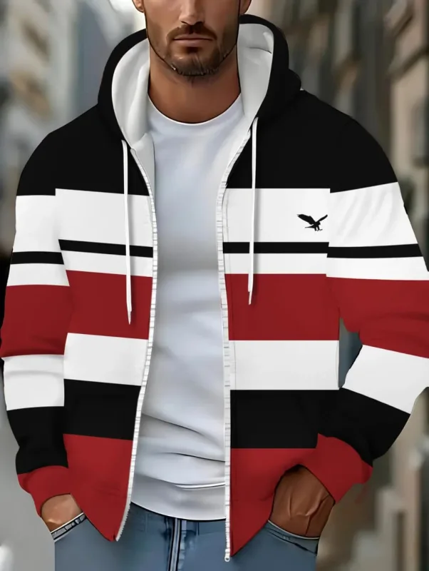 Hoodies for Man Striped Print Full Zip Sweatshirt Outdoor Wear Man Hoodie Fashion Casual Loose Sports Tops Pullover Man Clothing — image 14