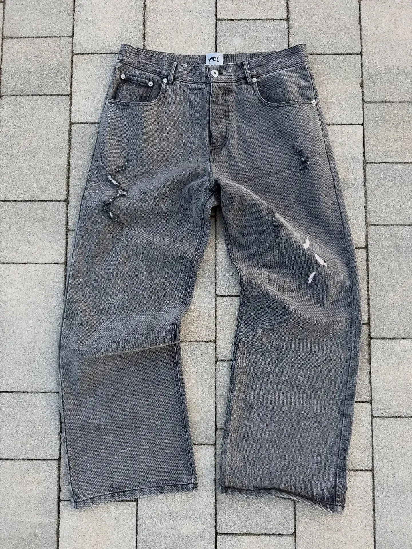 2026 Japanese style high street patchwork embroidered jeans men's goth Harajuku fashion wide leg jeans y2k retro casual pants