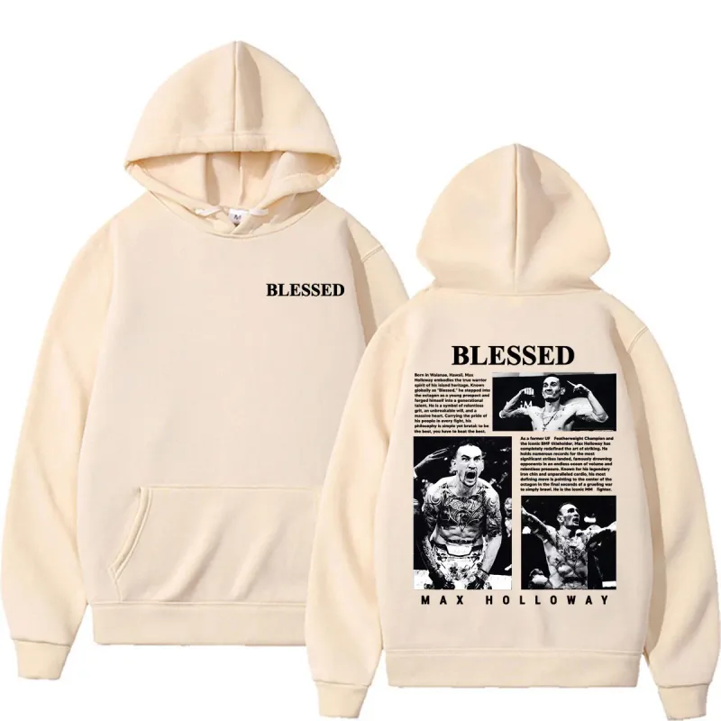 Max Holloway Blessed Vintage Graphic Hoodies Men Women Harajuku Violence Aesthetic Sweatshirts Casual Comfort Long Sleeve Hoodie