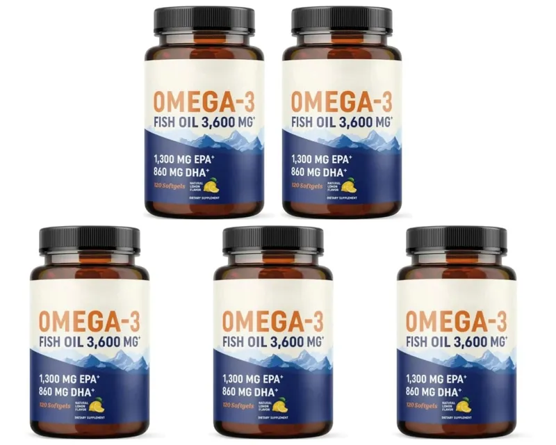 Omega-3 Fish Oil 3600mg EPA DHA 120 Softgels Non-GMO Dietary Supplement Supports Heart Brain Eye Joint Health Immune System