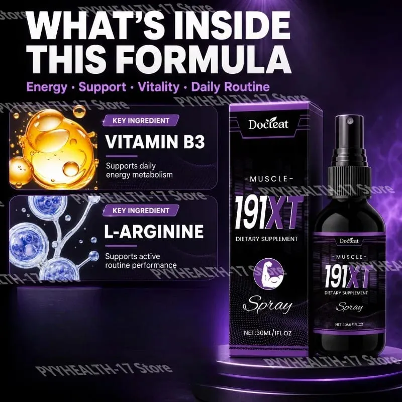 Spray muscular 191XT com vitamina B3 L-Arginina e extrato de Tribulus Terrestris para suporte muscular e resistência 30 ML