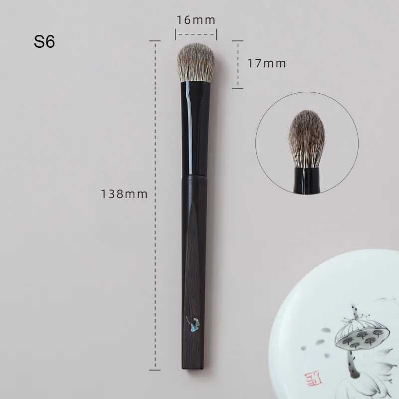 S6 Large Eye Shadow Brush Goat Squirrel Hair Mother-of-Pearl Ebony Handle Makeup Brushes Shoushoulang Hand Crafted Makeup Brush