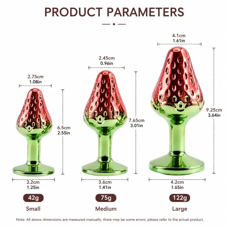 Metal Realistic Strawberry Anal Butt Plug Anal Trainer Adult Massager Sex Toy SM Anal Trainer Realistic Textures Green Base