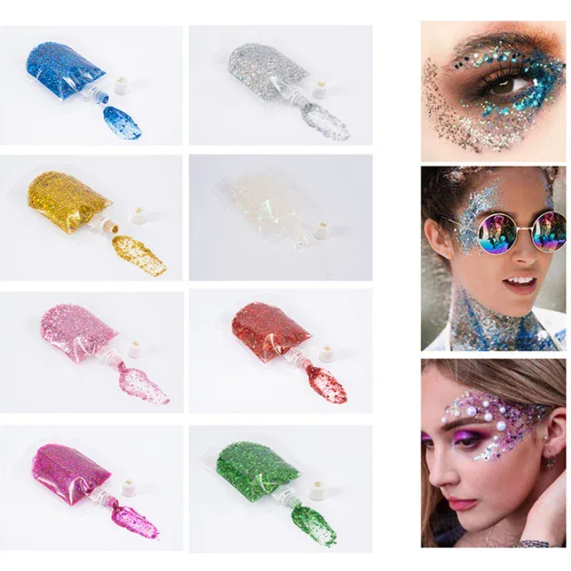 40ML Face Eye Glitter Sequin Gel Cream Stage Party Shimmer Gel Colorful Makeup Body Lips Hair Nail Cosmetic Festival Eyeshadow