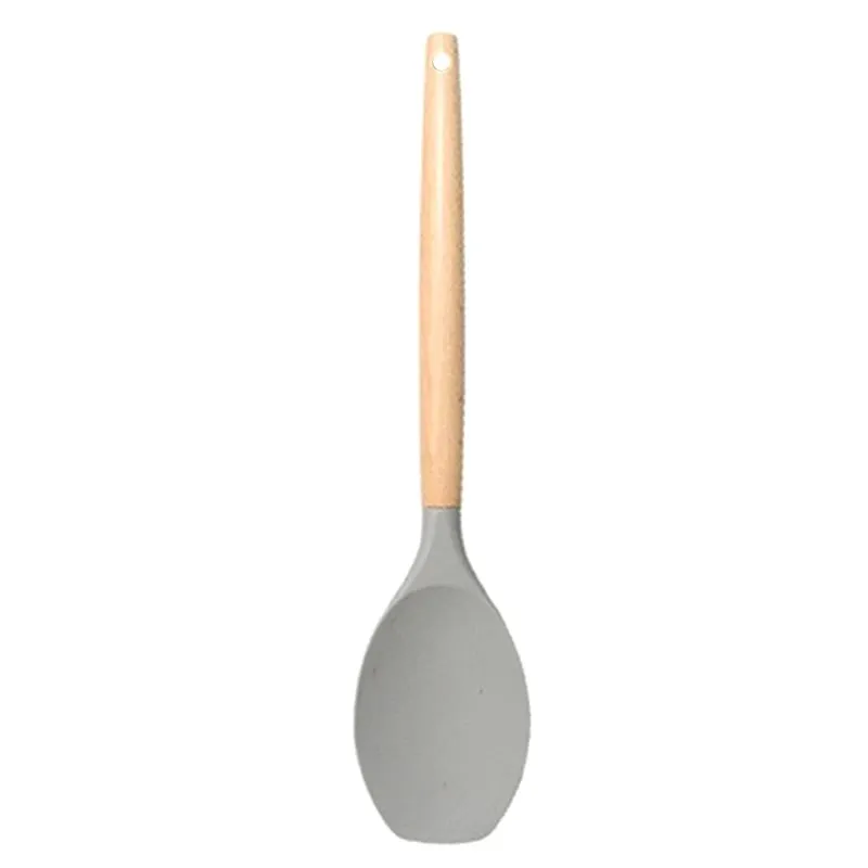 ♥Silicone Cooking Utensils with Wooden Handle – Heat-Resistant Spatula & Spoon for Non-Stick Pans