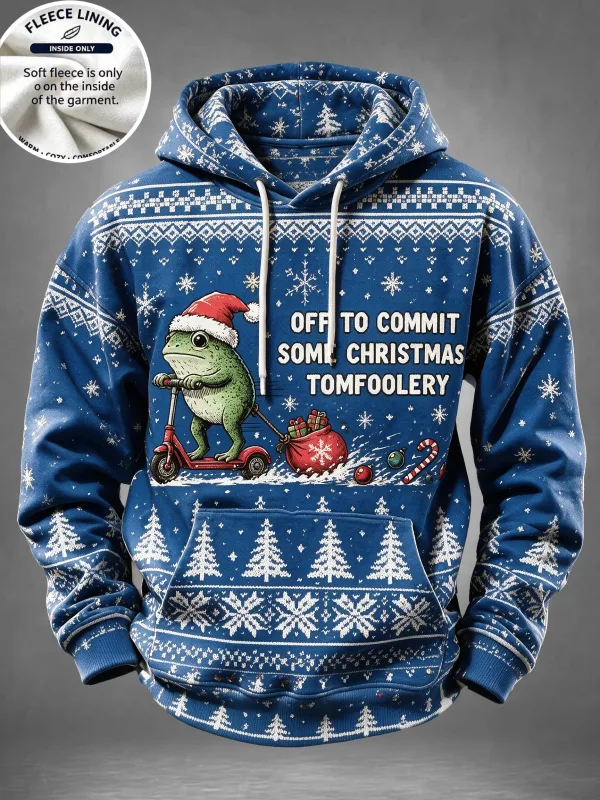 Men Fleece Lined Hoodie Christmas Santa Costume Pattern Print Pullover Hooded Sweatshirt Winter Top — image 5