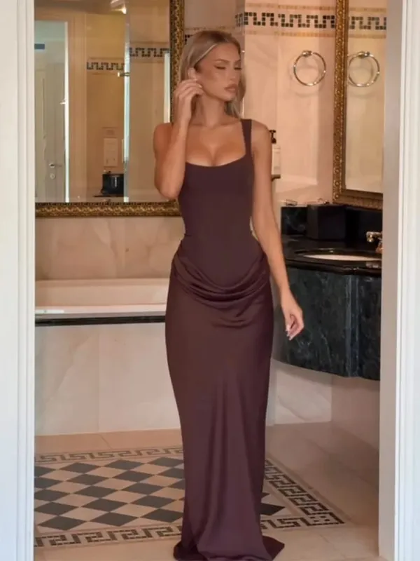 Elegant Yellow Strapless Pleated Long Dress Women Chic Solid Sleeveless Waist Cinching Split Gown 2026 Lady Evening Party Robes — image 18