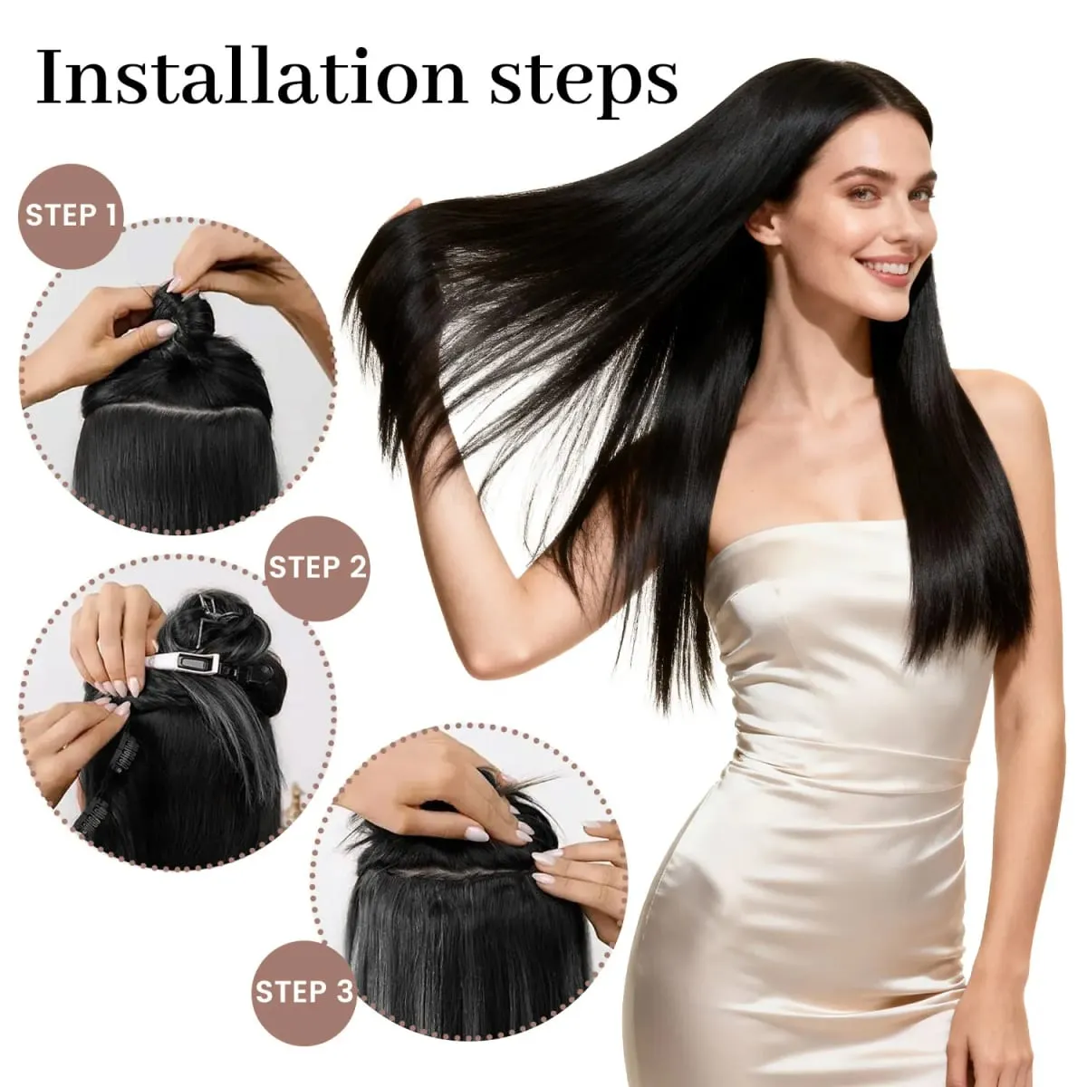Synthetic Clip in Hair Extensions Clip in 6pcs set Straight Hair 22inch Thick Hairpieces for Women Girls Daily Party — image 5