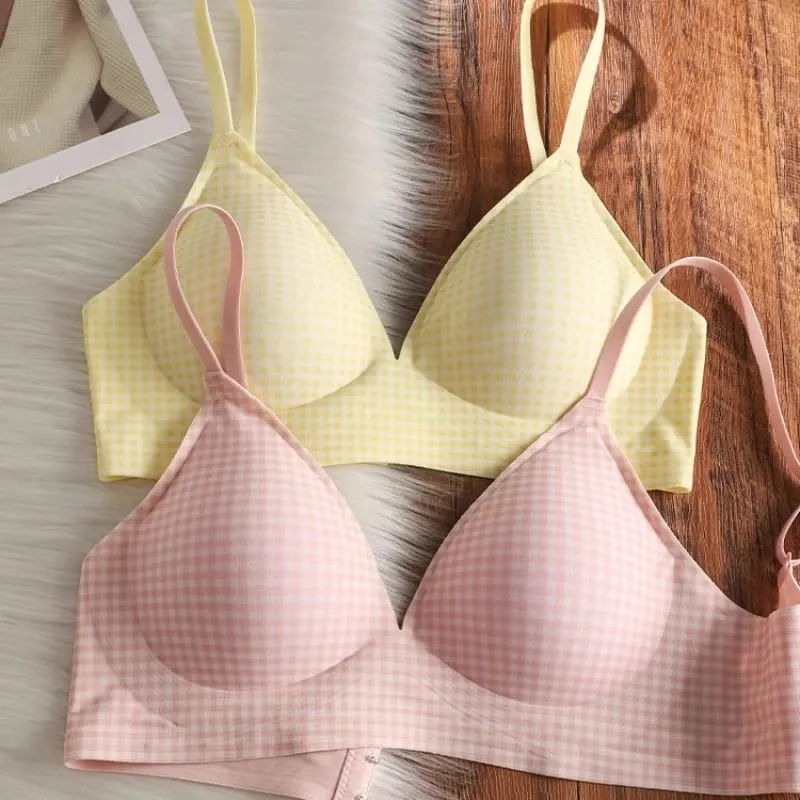 Elegant, sømløs bralette, lille buste, der samler sig anti-faldende, tynde justerbare stropper Trådfri Comfort Fit UK Light Support BH-sæt