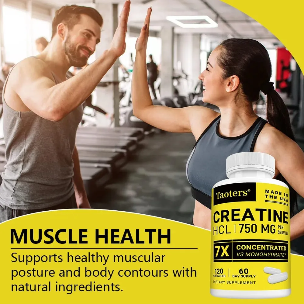 Creatine HCl Capsules Boost Muscle Strength Focus Energy Endurance Support Metabolism Cognitive & Heart Health Non-GMO