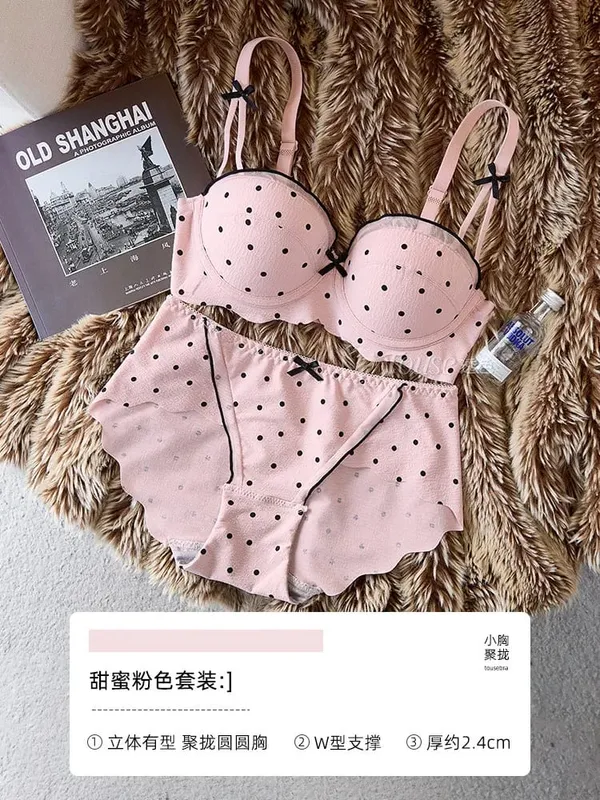 Women Lace Demi Cup Bra Set Push Up Small Bust Upper Support Anti Sagging Elegant Back 2Pcs Intimate Lingerie Daily Underwear